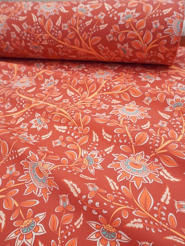 Перкаль Премиум (Digital) "Цветы на кирпично-терракотовом фоне", ш.1.5м, хлопок-100%, 120гр/м.кв