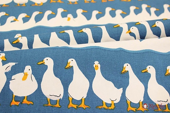 Интерьерный хлопок "Гуси" цв.темная морская волна, ш.1,5 м, хл-100%, 255 гр/м.кв