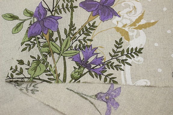 Брак(уценка) Полулен "Датский гусь по кайме" цв.фиолетовый, (на суровом), ш.1.5м, лен-30%, хл-70%