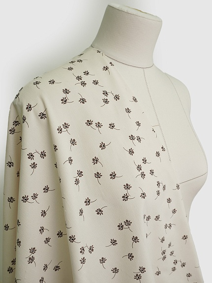 Микровельвет "Россыпь коричневых цветочков" цв.сливочный, ш.1.5м, хл-100%, 150гр/м.кв