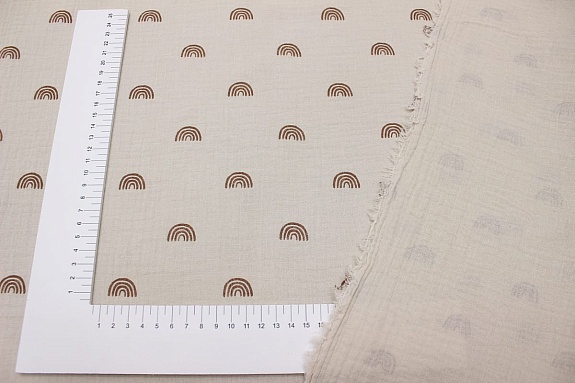 Муслин двухслойный с эф.жатости "Радуга-дуга" цв.св.бежево-кофейный, ш.1.38м, хлопок-100%,120гр/м.кв