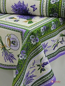 Мерный лоскут (ткань в отрезах) Рогожка "Лавандовый прованс на бежевом меланже", ш.1.5м, хлопок-100%