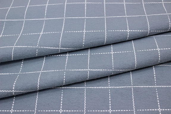 Теплый хлопок "Клетка-пунктир на серо-голубой дымке", ш.1.48м, хлопок-100%, 150гр/м.кв