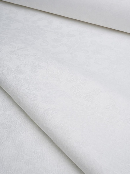 Мерный лоскут(ткань в отрезах) - Полулен скатертной жаккард "Восточные узоры" цв.белый,  ш.1.6 м