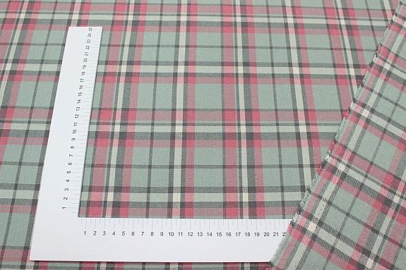 Фуле "Клетка" цв.морозная мята/розовый, ш.1.45м, хлопок-100%, 130гр/м.кв