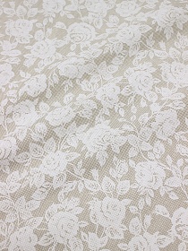 Ткань интерьерная Мебельная "Белые розы на суровом", ш1.51м, п/п-36%, п/э-30%, хл-34%