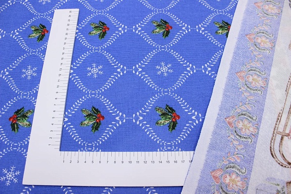 Рогожка "Новогоднее приключение" цв.ярко-голубой, ш.1.5м, хлопок-100%, 160гр/м.кв