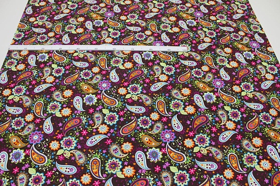 Интерьерный хлопок "Цветочный пейсли" цв.горький шоколад, ш.1.5м, хлопок-100%, 250гр/м.кв