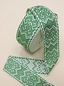 Жак.лента 68мм Св.зеленый славянский орнамент-оберег на бл.салатовом