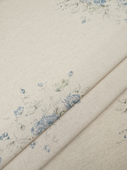 Полулен "Поллианна (голубые цветы)" (на суровом), СОРТ2, ш.1.5м, лен-30%, хлопок-70%, 147гр/м.кв