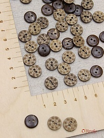 Пуговица кокос, маленькие цветочки, 13мм, 2 отверстия