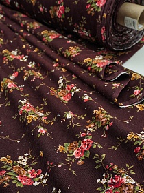 Микровельвет "Цветочные букеты на коричнево-бордовом", СОРТ2, ш.1.1м, хлопок-100%, 125гр/м.кв