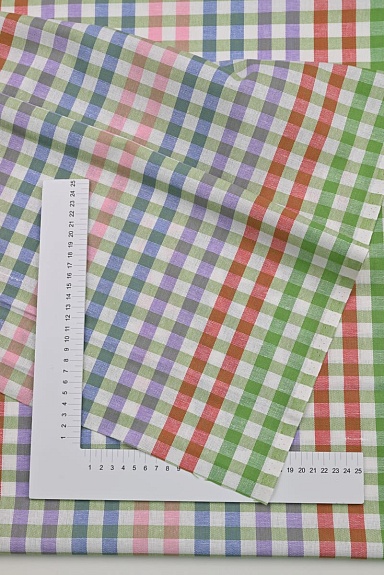 Холст полотенечный "Цветная клетка" цв.салатовый/красный/синий, ш.0.5м, лен-30%, хл-70%