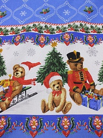 Рогожка "Новогоднее приключение" цв.ярко-голубой, ш.1.5м, хлопок-100%, 160гр/м.кв