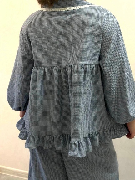 Домашний костюм из вареного хлопка "Мелкая двойная клетка"