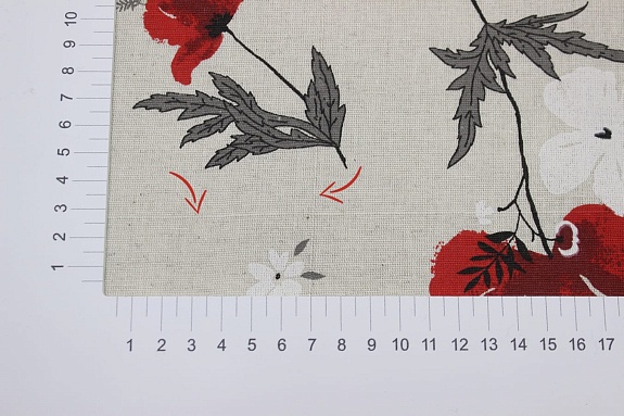 Полулен "Маки (цв.красный) Шелковый муар" (на суровом), ш.2.2м, лен-30%, хлопок-70%, 150гр/м.кв