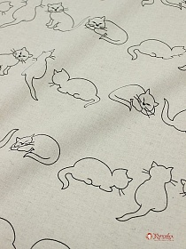 Полулен "Кошки" (на суровом), ш.1.5м, лен-30%, хлопок-70%, 147гр/м.кв