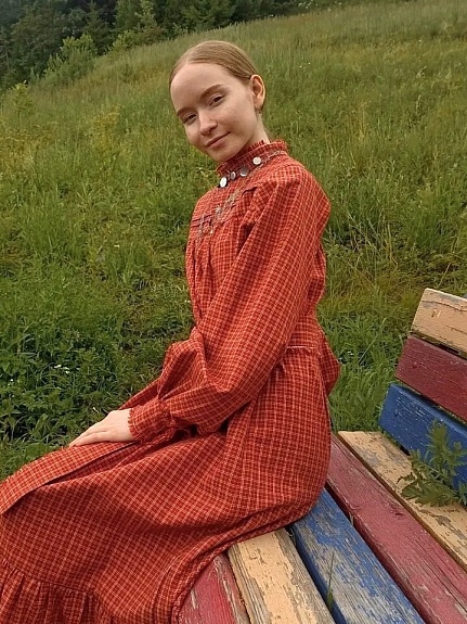 Платье из пестряди этнографической под домоткань