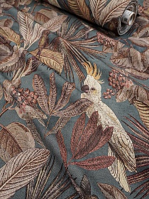 Интерьерный хлопок "Тропический винтаж" цв.т.серо-зеленый, ш.1.5м, хлопок-100%, 245гр/м.кв