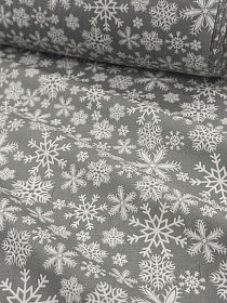 Бязь "Белые снежинки на сером", ш.1.5м, хлопок-100%, 120гр/м.кв