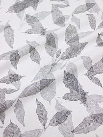 Мерный лоскут (ткань в отрезах) - Плательный хлопок "Крупные листья на белом", ш.1.5м