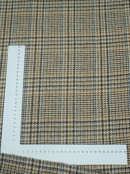 Шерсть пальтово-костюмная Твид "Гусиная лапка-клетка" цв.коричневый, ш.1.5м, шерсть-50%, п/э-50%