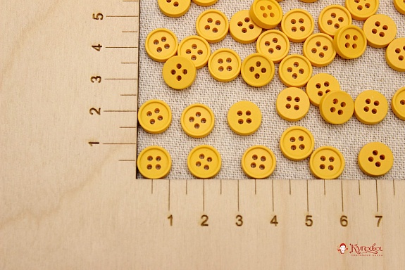 Пуговица пластмасса, цв.желтый, 10мм, 4 отверстия