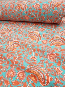 Перкаль Премиум (Digital) "Цветы на бирюзовом фоне-2", ш.1.5м, хлопок-100%, 120гр/м.кв