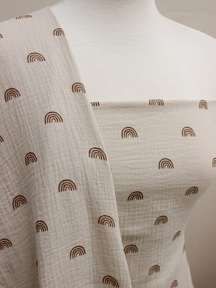 Муслин двухслойный с эф.жатости "Радуга-дуга" цв.св.бежево-кофейный, ш.1.38м, хлопок-100%,120гр/м.кв