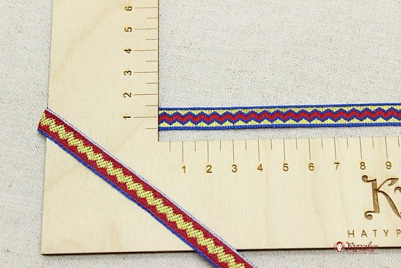 Жак.лента 10мм Красно-желтый зигзаг на синем