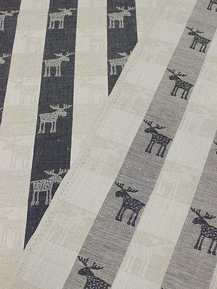 Полулен жаккард "Лоси маленькие" цв.натуральный/чернильный, ш1.6м, лен-51%, хлопок-49%, 220гр/м.кв