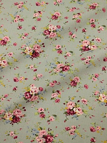 Импорт. хлопок "Букеты роз на св.серо-оливковом", ш.1.45м, хлопок-100%, 110гр/м.кв