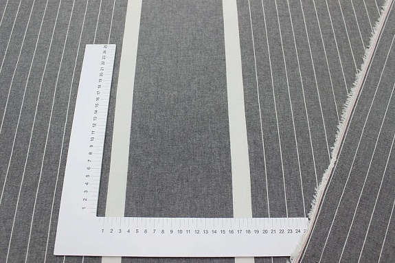 Вареный (стираный) хлопок "Полосы (цв.молочный) на т.сером меланже", ш.2.5м, хл-100%, 115гр/м.кв