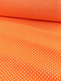 Бязь "Белый горох (3мм) на ярко-оранжевом", СОРТ2, ш.1.5м, хлопок-100%, 120гр/м.кв