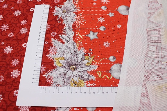 Рогожка "Рождественский вечер" цв.красный, ш.1.55м,  хлопок-100%, 165гр/м.кв