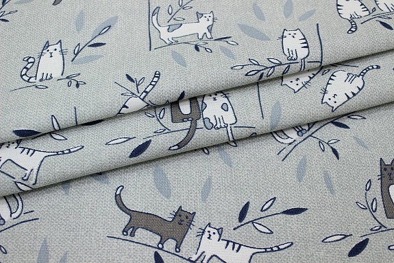 Мерный лоскут (ткань в отрезах) - Рогожка "Кошачье рандеву", ш.1.5м, хлопок-100%, 165гр/м.кв