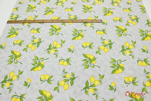Полулен "Лимонный сад на светло-серой дымке", ш.1.5м, лен-30%, хлопок-70%, 147гр/м.кв