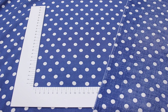 Штапель "Белый горох (9мм)" цв.винтажно-синий, СОРТ2, ш.1.42м, вискоза-100%, 90гр/м.кв