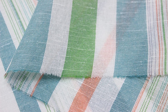 Полулен пестротканый "Полоски" цв.морская волна/зеленый, ш.1.8м, лен-30%, хлопок-70%, 125гр/м.кв