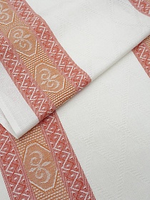 Холст полотенечный жаккард "Ромбы на белом с каймой" цв.красный, СОРТ2, ш.0.5м, лен-30%, хл-70%