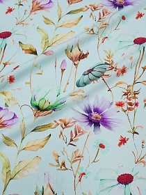 Плательная вискоза Digital "Цветочная палитра" цв.светло-бирюзовый,  ш.1.4м, вискоза-100%