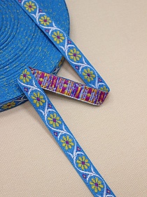 Жак.лента 17мм Желтые ромашки на лазурном