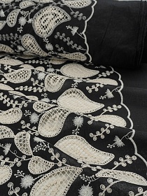 Вышитая ткань "Ажурная капель" цв.черный, ш.1.47м (вышит.часть1.27м), хл-100%, батист, 80гр/м.кв 