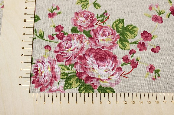 Полулен "Розовые розочки" (на суровом), СОРТ2, ш.1.5м, лен-30%, хлопок-70%, 147гр/м.кв