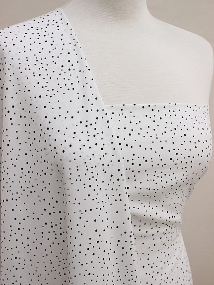 Штапель "Черные крапинки на белом", ш.1.45м, вискоза-100%, 105гр/м.кв