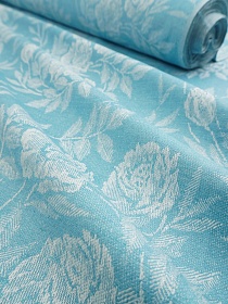 Полульняной жаккард "Сумеречные розы" цв.бирюзовый, ш.1.7м, лен-52%, хл-48%, 200гр/м.кв