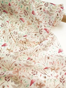 Вискозный шифон Цифр.печать "Лесное изобилие" цв.бежевый,  ш.1.5м, вискоза-75%, нейлон-25%, 50гр/м.кв