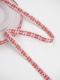 Жак.лента 10мм Красная снежинка на белом