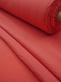 Муслин двухслойный с эффектом жатости цв.Кирпично-красный, ш.1.35м, хлопок-100%, 110гр/м.кв