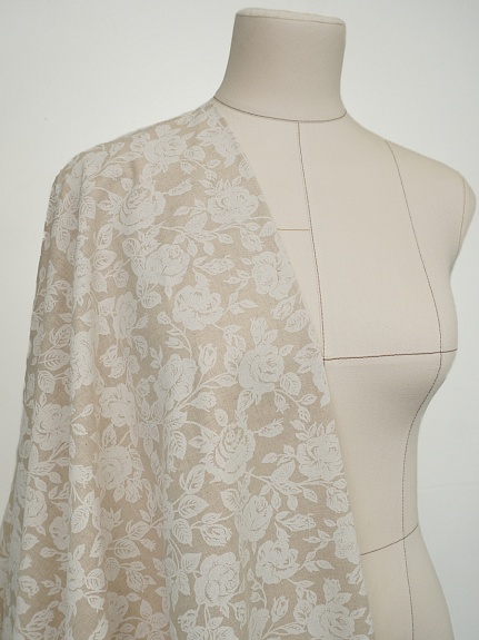 Полулен "Белые розы" (на суровом), ш.1.5м, лен-30%, хлопок-70%, 140гр/м.кв